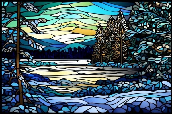 Frozen Lake Winter Landscape Stained Glass Online now - Image 2