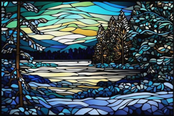 Frozen Lake Winter Landscape Stained Glass Online now - Image 5
