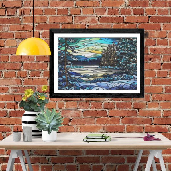 Frozen Lake Winter Landscape Stained Glass Online now - Image 4