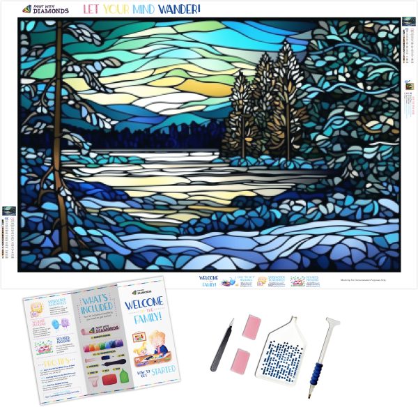Frozen Lake Winter Landscape Stained Glass Online now